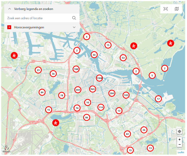Kaart horecavergunningen Amsterdam